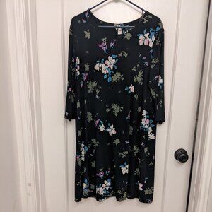 J.Jill Wearever Black Floral Dress 3/4 Sleeve Stretch Knit Classic Career